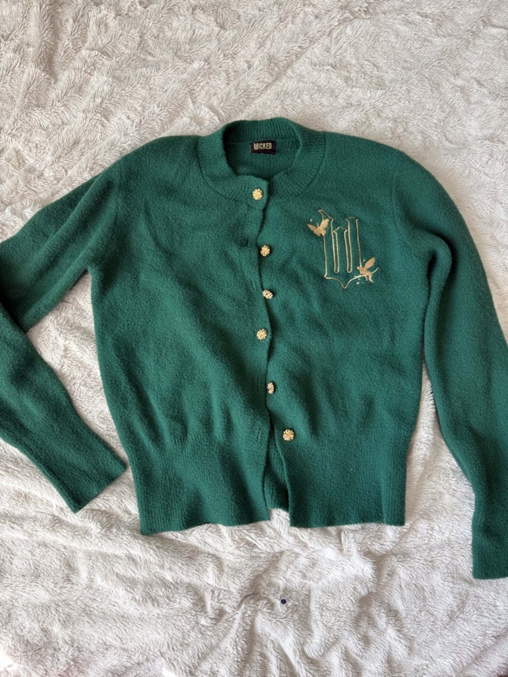 Wicked Dark Green Embroidered Crewneck Cardigan